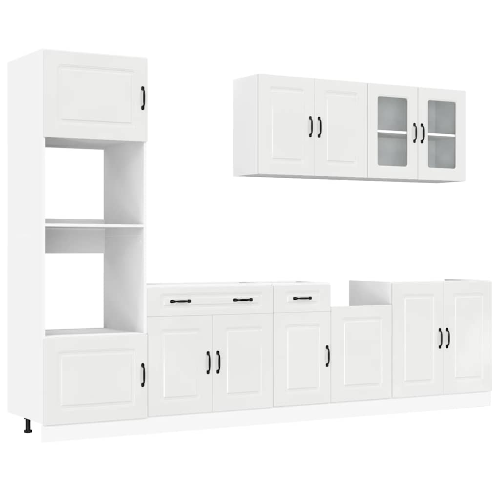 vidaXL Set dulap de bucătărie 7 piese „Kalmar” alb lucios Lemn vidaXL Set dulap de bucătărie 7 piese „Kalmar” alb lucios Lemn