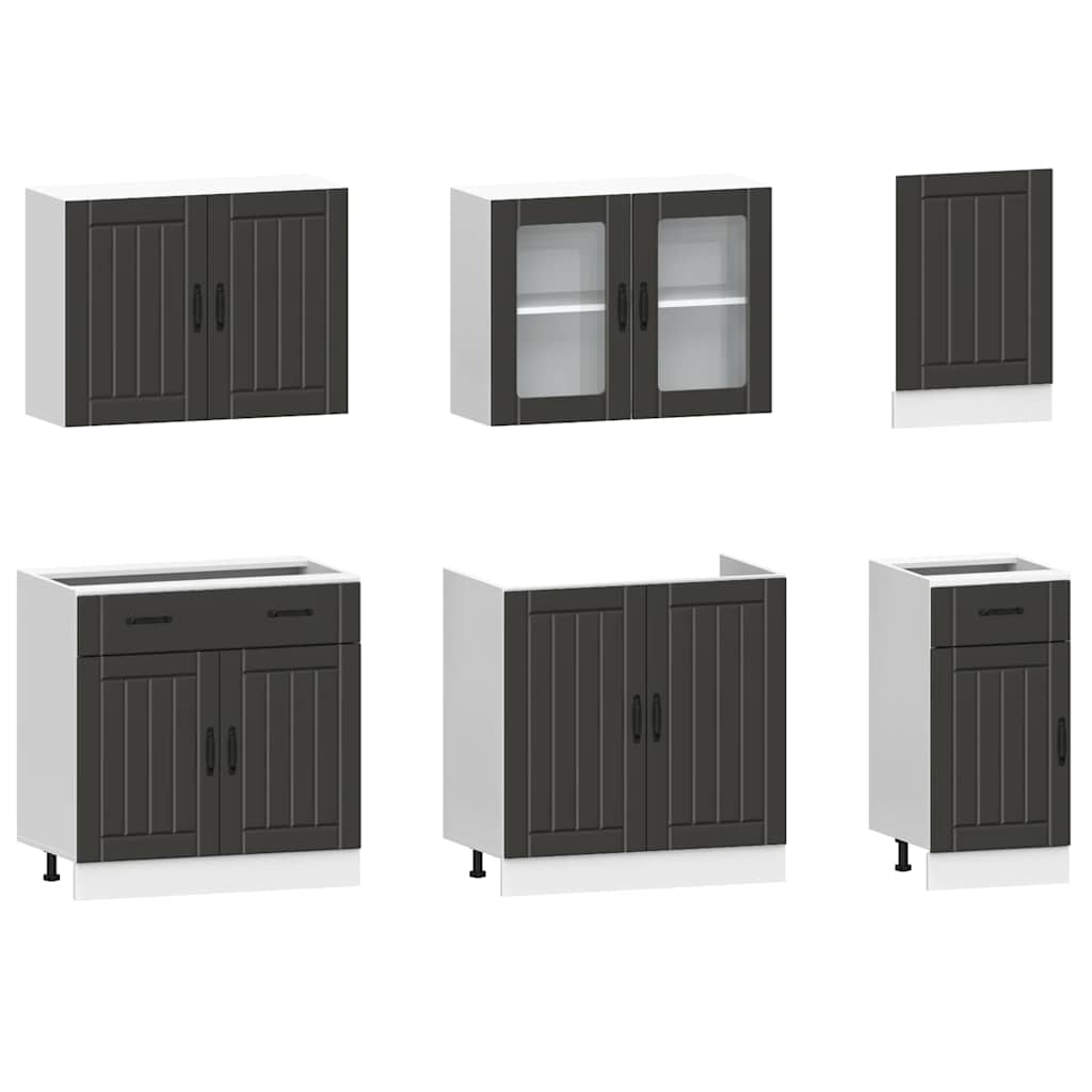 vidaXL Set dulap de bucătărie 7 piese „Kalmar” lemn negru prelucrat vidaXL Set dulap de bucătărie 7 piese „Kalmar” lemn negru prelucrat