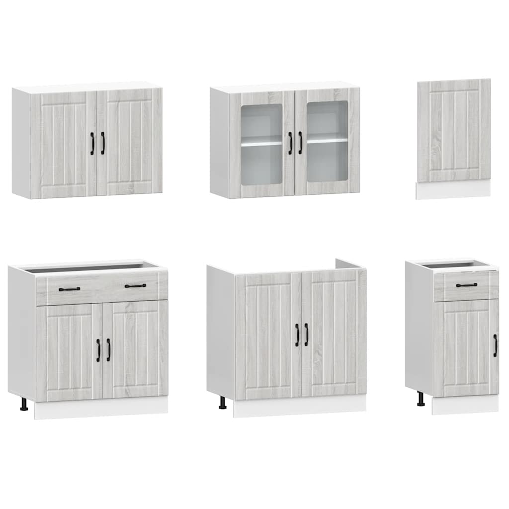 vidaXL Set de dulapuri de bucătărie 7 piese „Kalmar” lemn Sonoma gri vidaXL Set de dulapuri de bucătărie 7 piese „Kalmar” lemn Sonoma gri