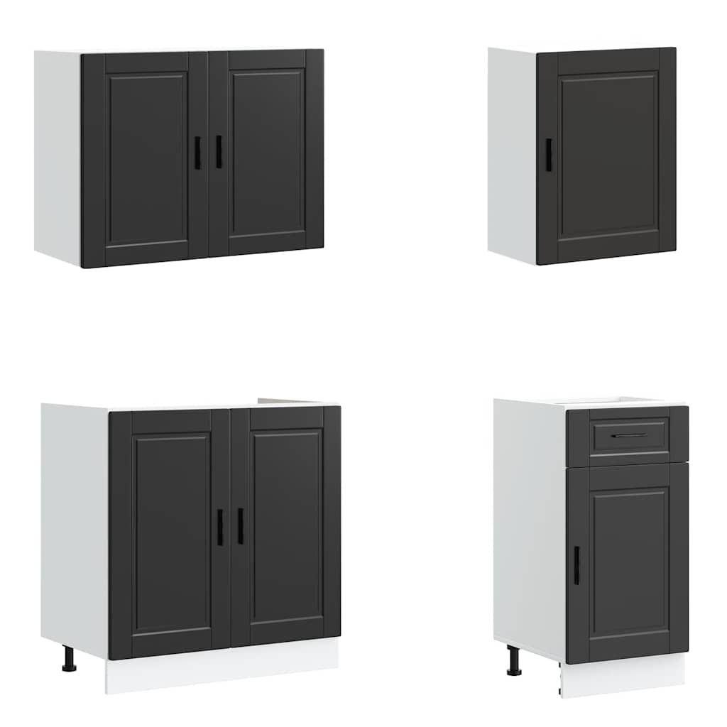 vidaXL Set dulap de bucătărie 7 piese „Kalmar” lemn negru prelucrat vidaXL Set dulap de bucătărie 7 piese „Kalmar” lemn negru prelucrat