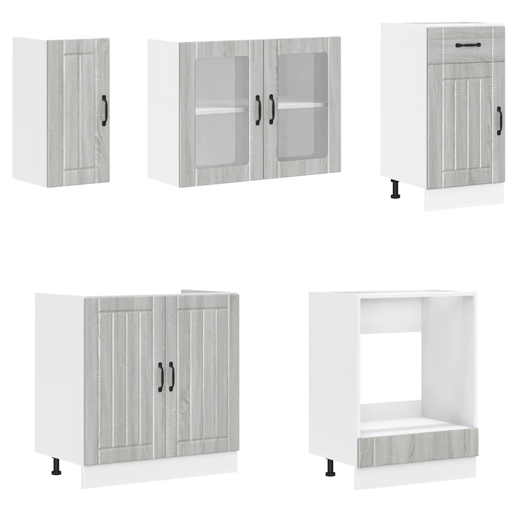 vidaXL Set de dulapuri de bucătărie 8 piese „Kalmar” lemn Sonoma gri vidaXL Set de dulapuri de bucătărie 8 piese „Kalmar” lemn Sonoma gri