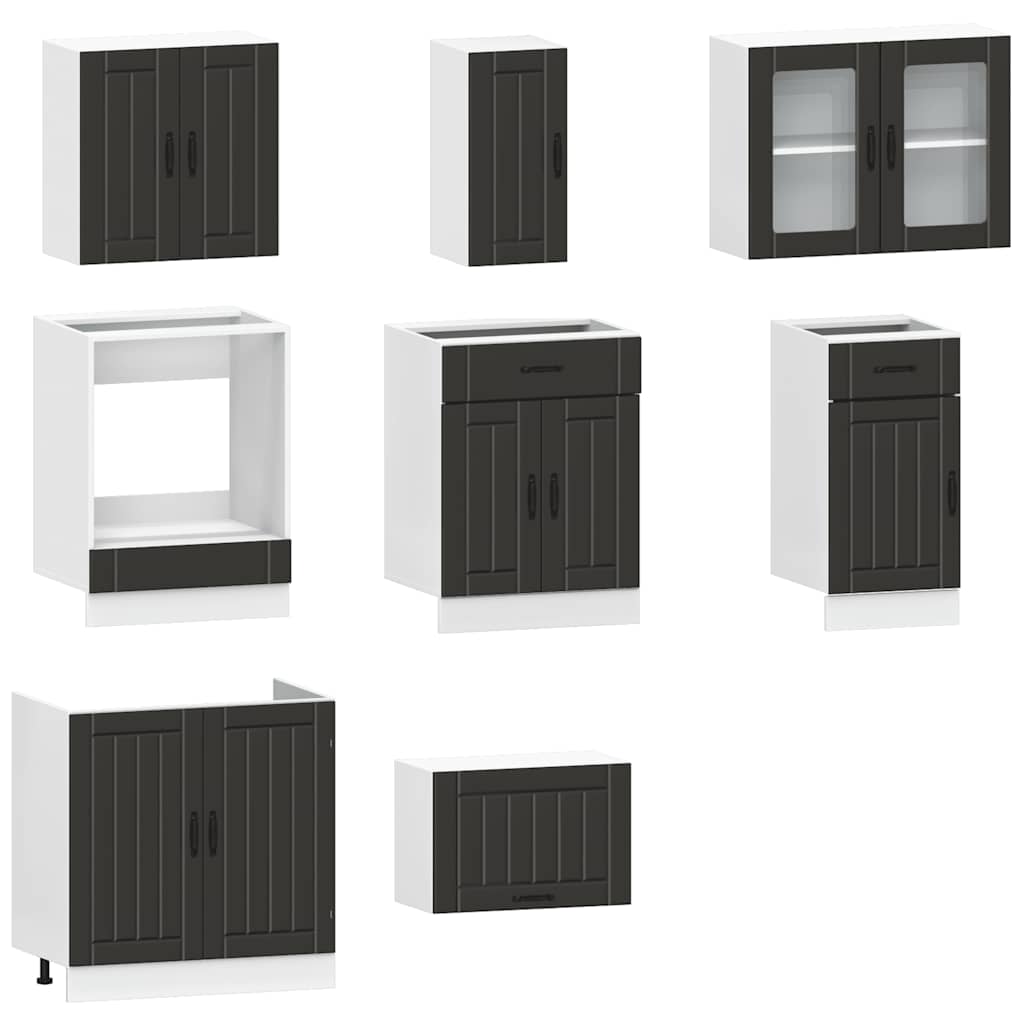 vidaXL Set dulap de bucătărie 8 piese „Kalmar” lemn negru prelucrat