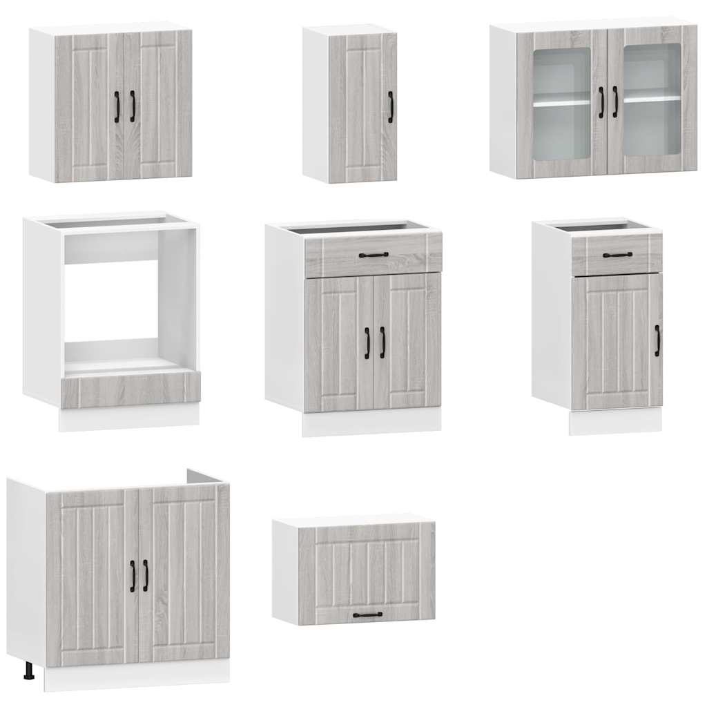 vidaXL Set de dulapuri de bucătărie 8 piese „Kalmar” lemn Sonoma gri vidaXL Set de dulapuri de bucătărie 8 piese „Kalmar” lemn Sonoma gri
