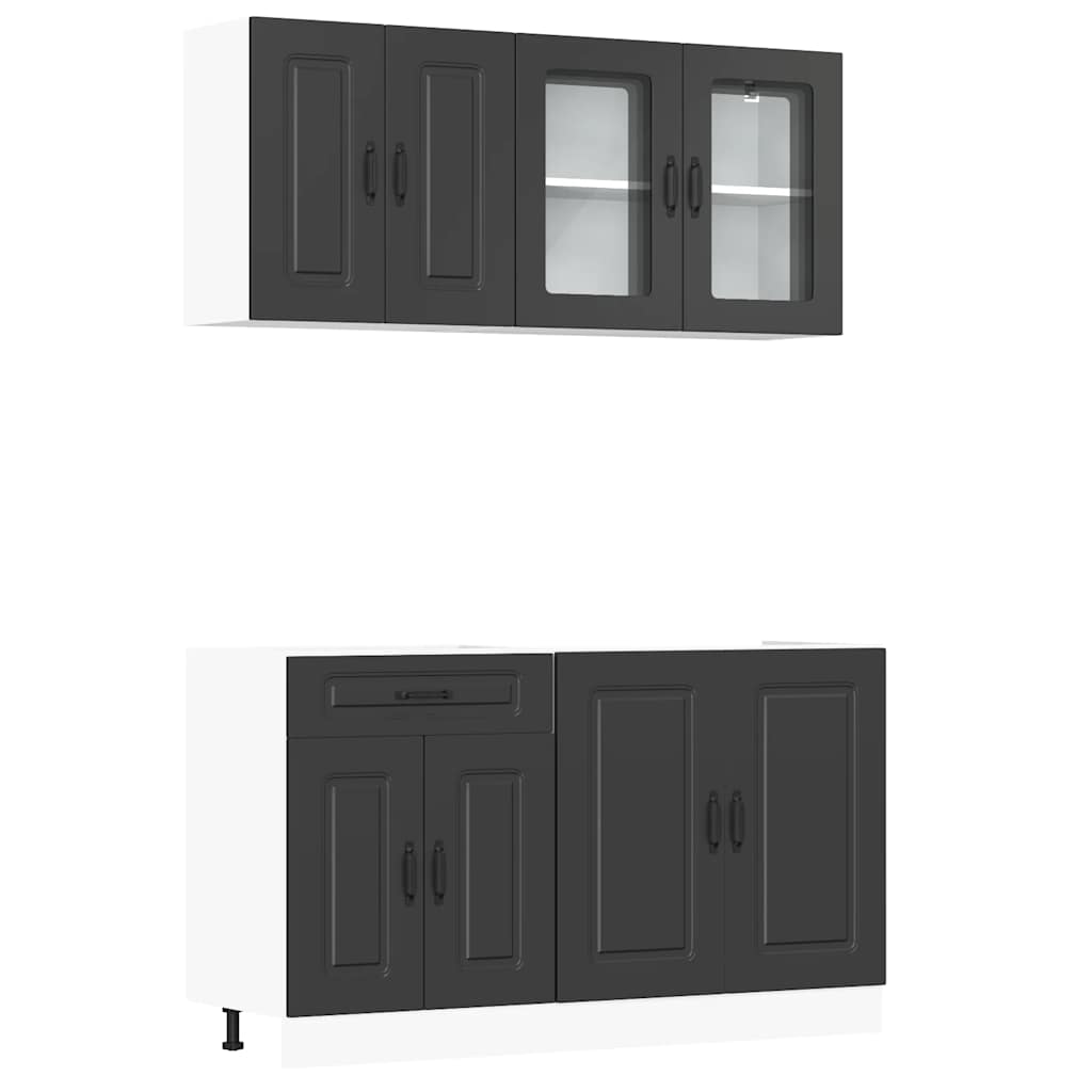 vidaXL Set dulap de bucătărie 4 piese „Kalmar” lemn negru prelucrat vidaXL Set dulap de bucătărie 4 piese „Kalmar” lemn negru prelucrat