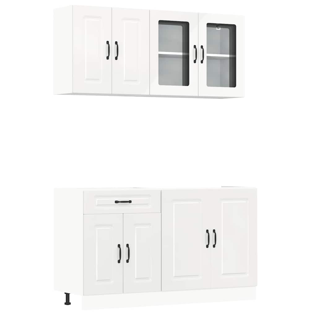 vidaXL Set dulap de bucătărie 4 piese „Kalmar” alb lucios Lemn vidaXL Set dulap de bucătărie 4 piese „Kalmar” alb lucios Lemn