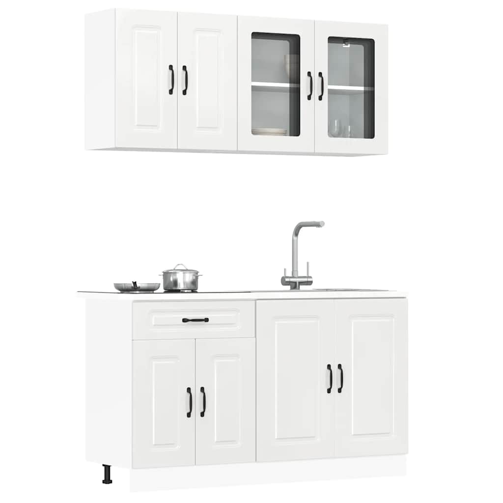 vidaXL Set dulap de bucătărie 4 piese „Kalmar” alb lucios Lemn vidaXL Set dulap de bucătărie 4 piese „Kalmar” alb lucios Lemn