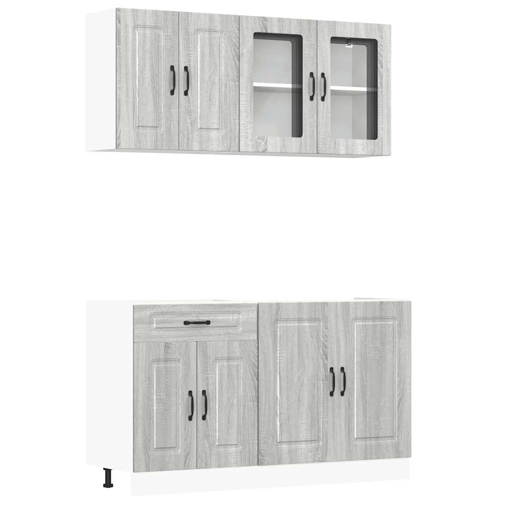 vidaXL Set de dulapuri de bucătărie 4 piese „Kalmar” lemn Sonoma gri vidaXL Set de dulapuri de bucătărie 4 piese „Kalmar” lemn Sonoma gri