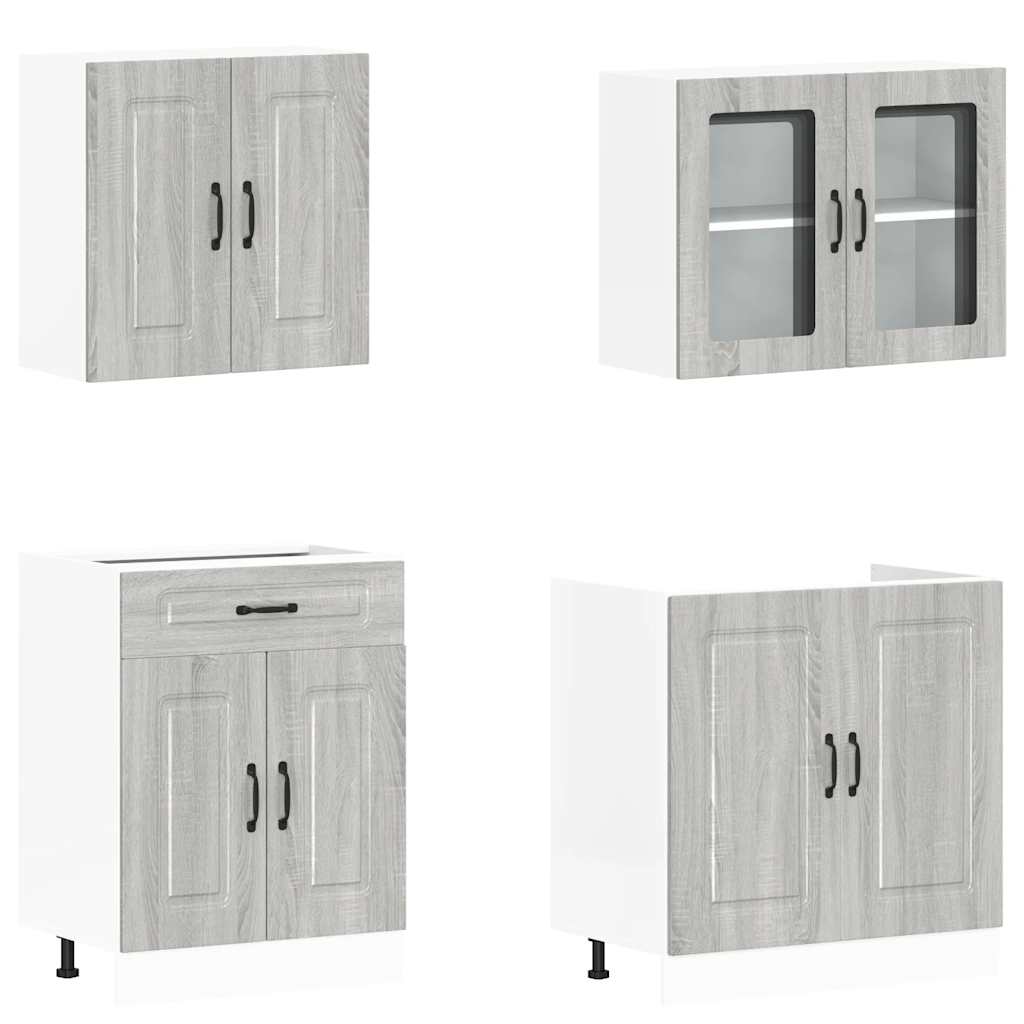 vidaXL Set de dulapuri de bucătărie 4 piese „Kalmar” lemn Sonoma gri vidaXL Set de dulapuri de bucătărie 4 piese „Kalmar” lemn Sonoma gri