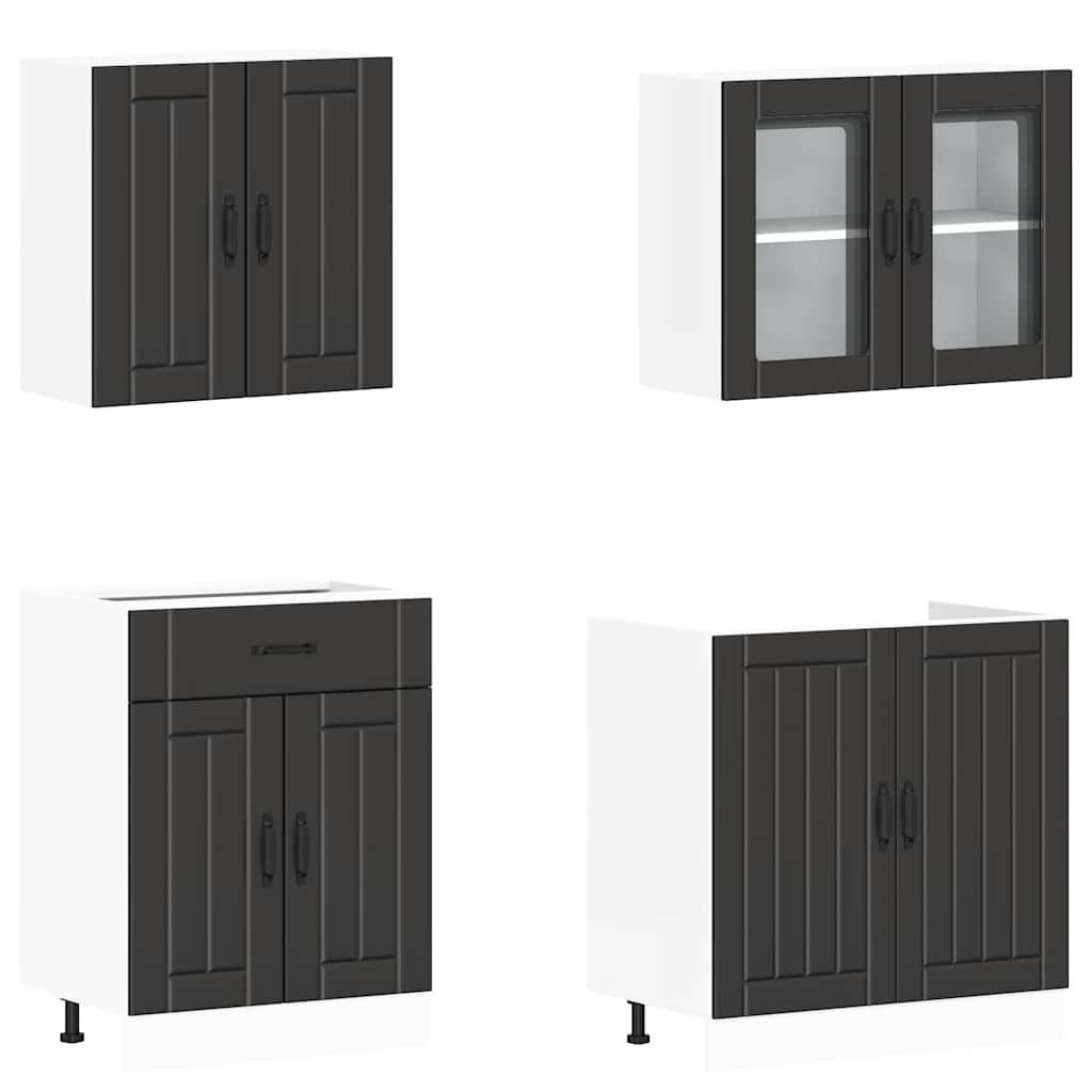vidaXL Set dulap de bucătărie 4 piese „Lucca” lemn negru prelucrat vidaXL Set dulap de bucătărie 4 piese „Lucca” lemn negru prelucrat