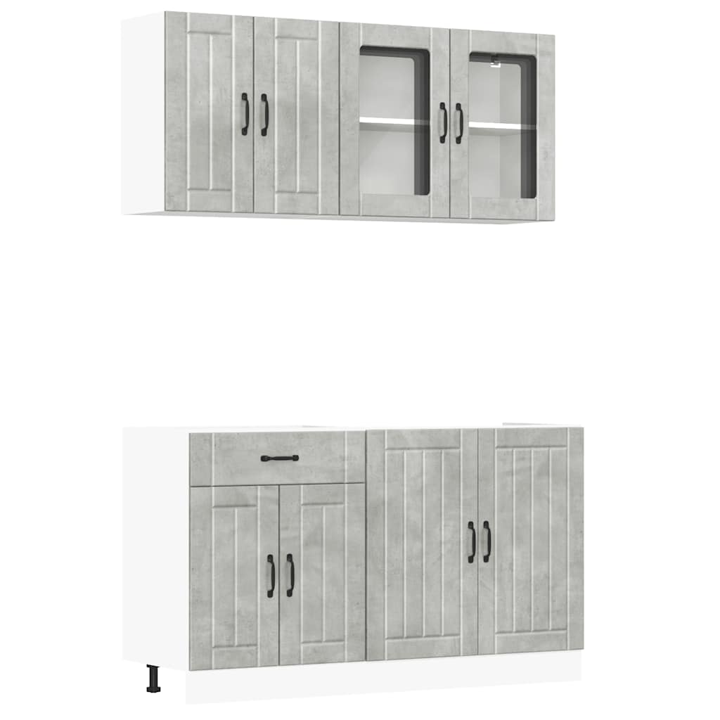 vidaXL Set dulapuri de bucătărie 4 piese „Kalmar” gri beton Lemn vidaXL Set dulapuri de bucătărie 4 piese „Kalmar” gri beton Lemn