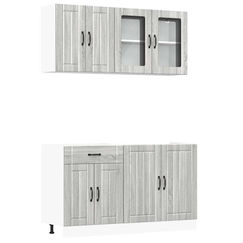 vidaXL Set de dulapuri de bucătărie 4 piese „Kalmar” lemn Sonoma gri vidaXL Set de dulapuri de bucătărie 4 piese „Kalmar” lemn Sonoma gri