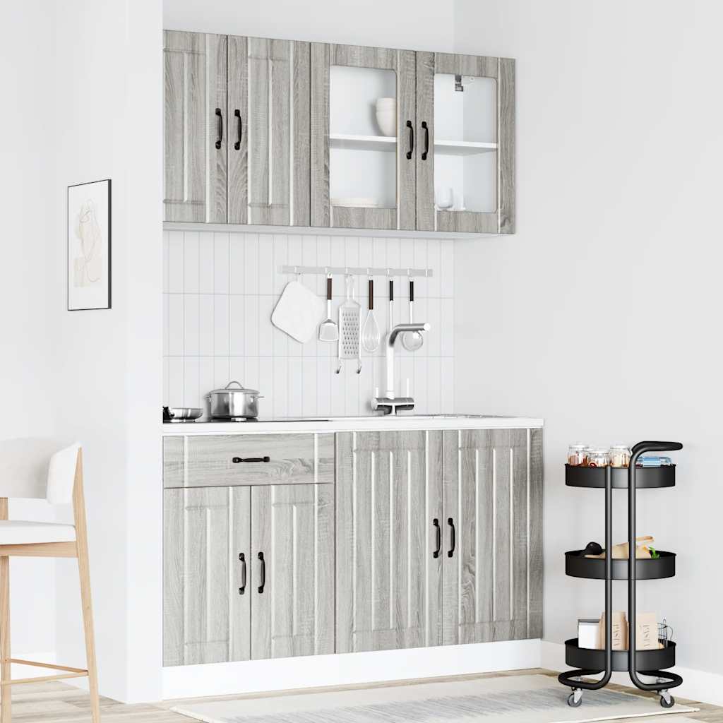 vidaXL Set de dulapuri de bucătărie 4 piese „Kalmar” lemn Sonoma gri vidaXL Set de dulapuri de bucătărie 4 piese „Kalmar” lemn Sonoma gri
