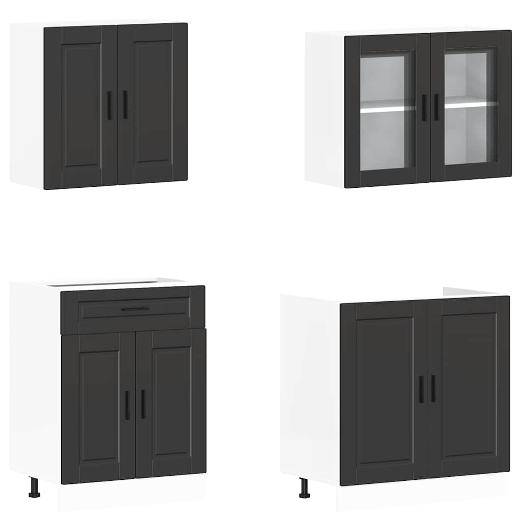 vidaXL Set dulap de bucătărie 4 piese „Porto” lemn negru prelucrat vidaXL Set dulap de bucătărie 4 piese „Porto” lemn negru prelucrat