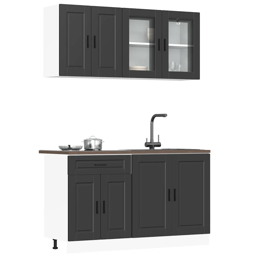 vidaXL Set dulap de bucătărie 4 piese „Porto” lemn negru prelucrat vidaXL Set dulap de bucătărie 4 piese „Porto” lemn negru prelucrat