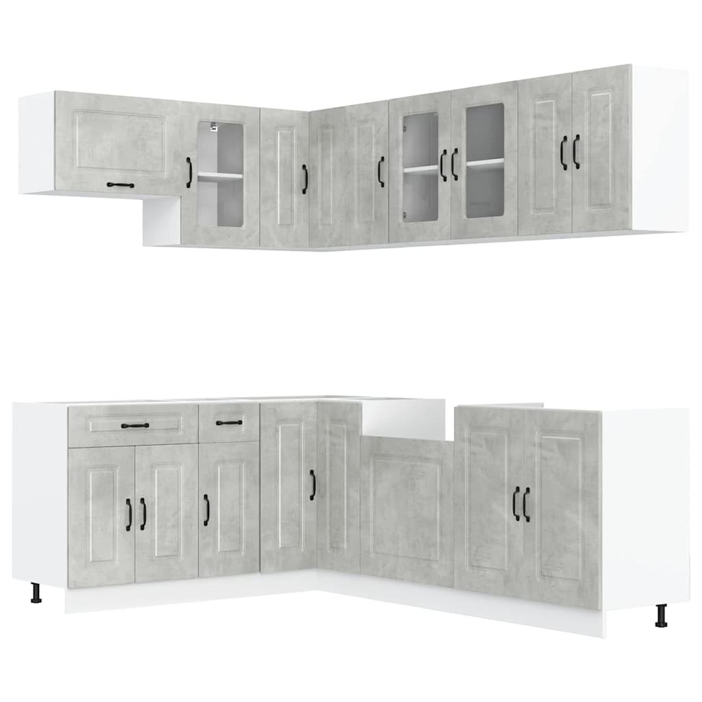 vidaXL Set dulapuri de bucătărie 11 piese „Kalmar” gri beton Lemn vidaXL Set dulapuri de bucătărie 11 piese „Kalmar” gri beton Lemn