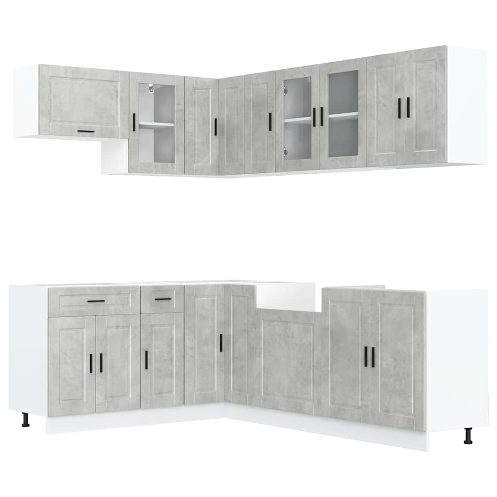 vidaXL Set dulapuri de bucătărie 11 piese „Porto” gri beton Lemn vidaXL Set dulapuri de bucătărie 11 piese „Porto” gri beton Lemn