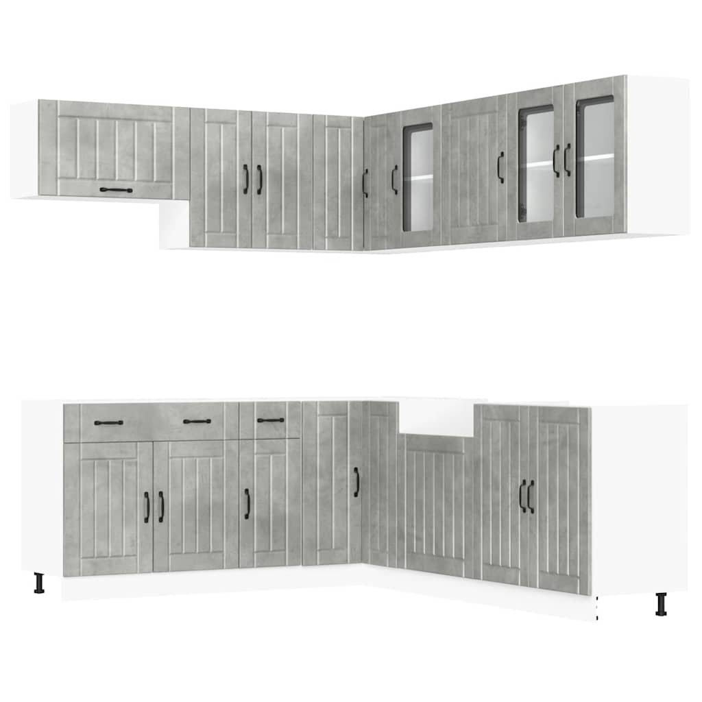 vidaXL Set dulapuri de bucătărie 11 piese „Lucca” gri beton Lemn vidaXL Set dulapuri de bucătărie 11 piese „Lucca” gri beton Lemn