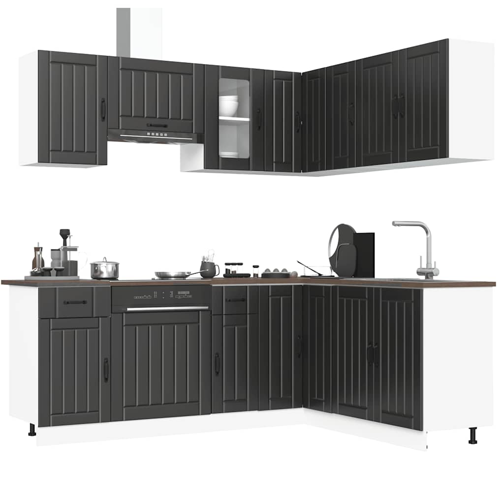 vidaXL Set dulap de bucătărie 11 piese „Kalmar” lemn negru prelucrat vidaXL Set dulap de bucătărie 11 piese „Kalmar” lemn negru prelucrat