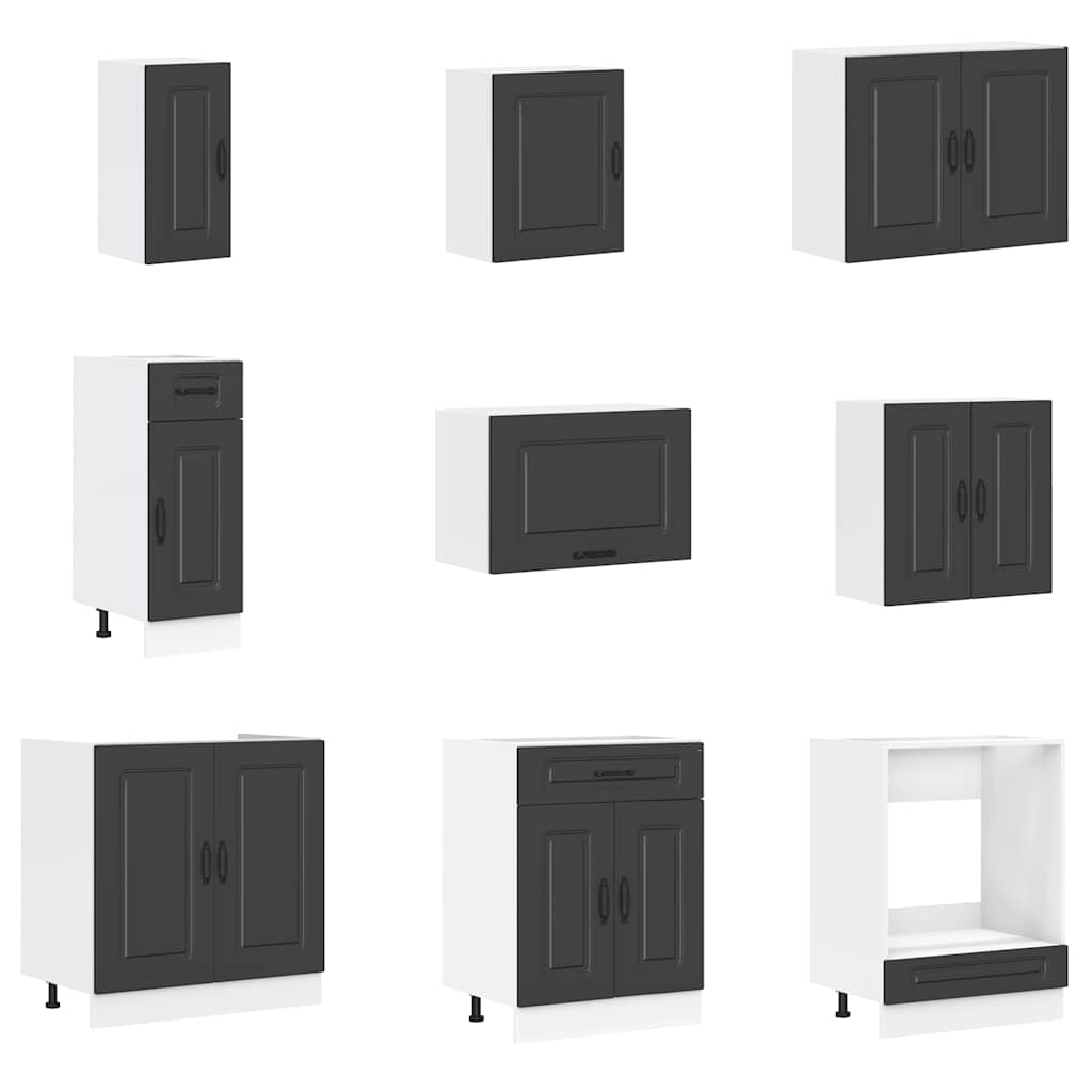 vidaXL Set dulap de bucătărie 14 piese „Kalmar” lemn negru prelucrat vidaXL Set dulap de bucătărie 14 piese „Kalmar” lemn negru prelucrat