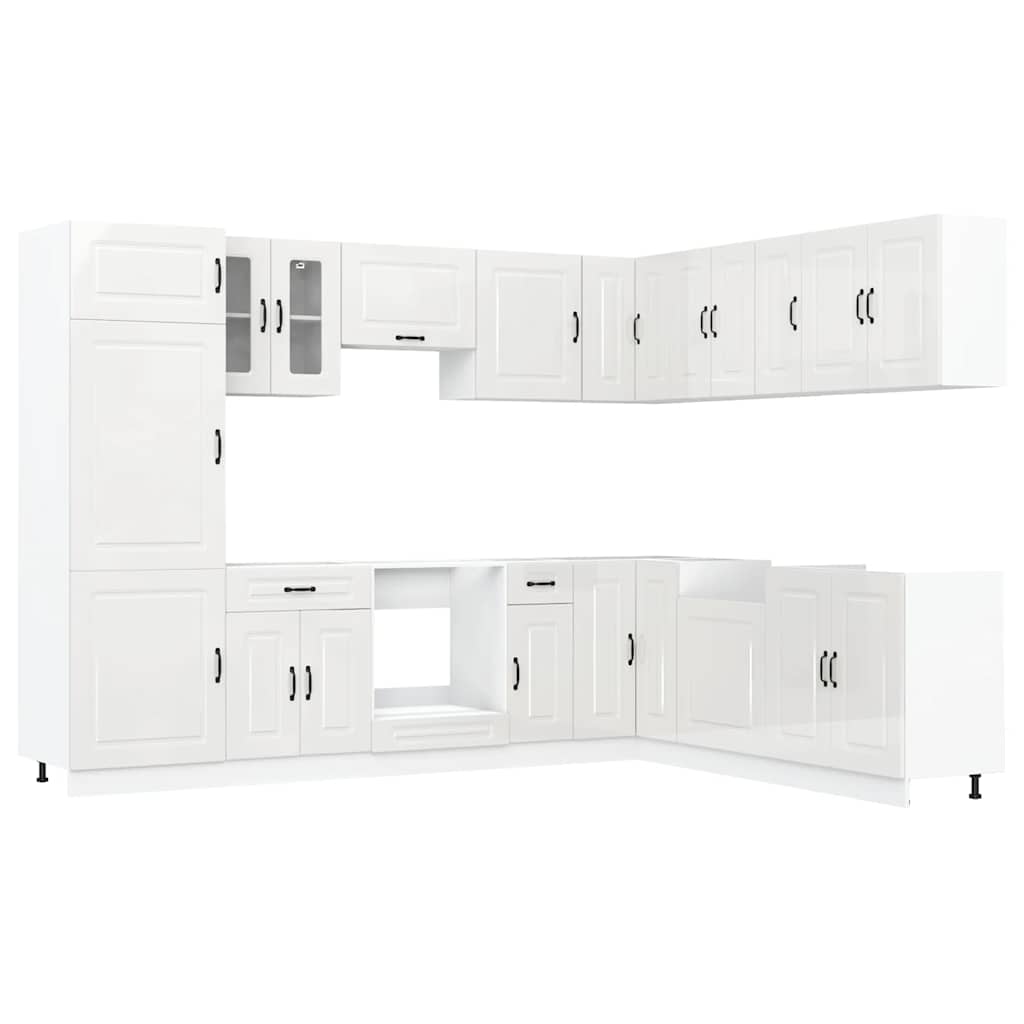 vidaXL Set dulap de bucătărie 14 piese „Kalmar” alb lucios Lemn vidaXL Set dulap de bucătărie 14 piese „Kalmar” alb lucios Lemn