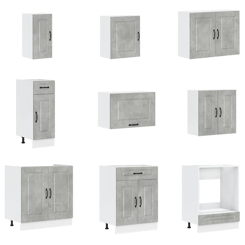 vidaXL Set dulapuri de bucătărie 14 piese „Kalmar” gri beton Lemn vidaXL Set dulapuri de bucătărie 14 piese „Kalmar” gri beton Lemn