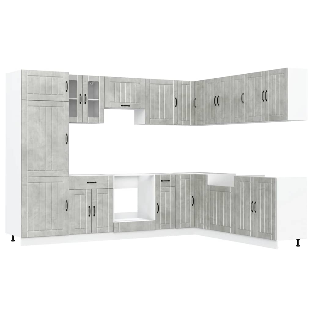 vidaXL Set dulapuri de bucătărie 14 piese „Lucca” gri beton Lemn vidaXL Set dulapuri de bucătărie 14 piese „Lucca” gri beton Lemn