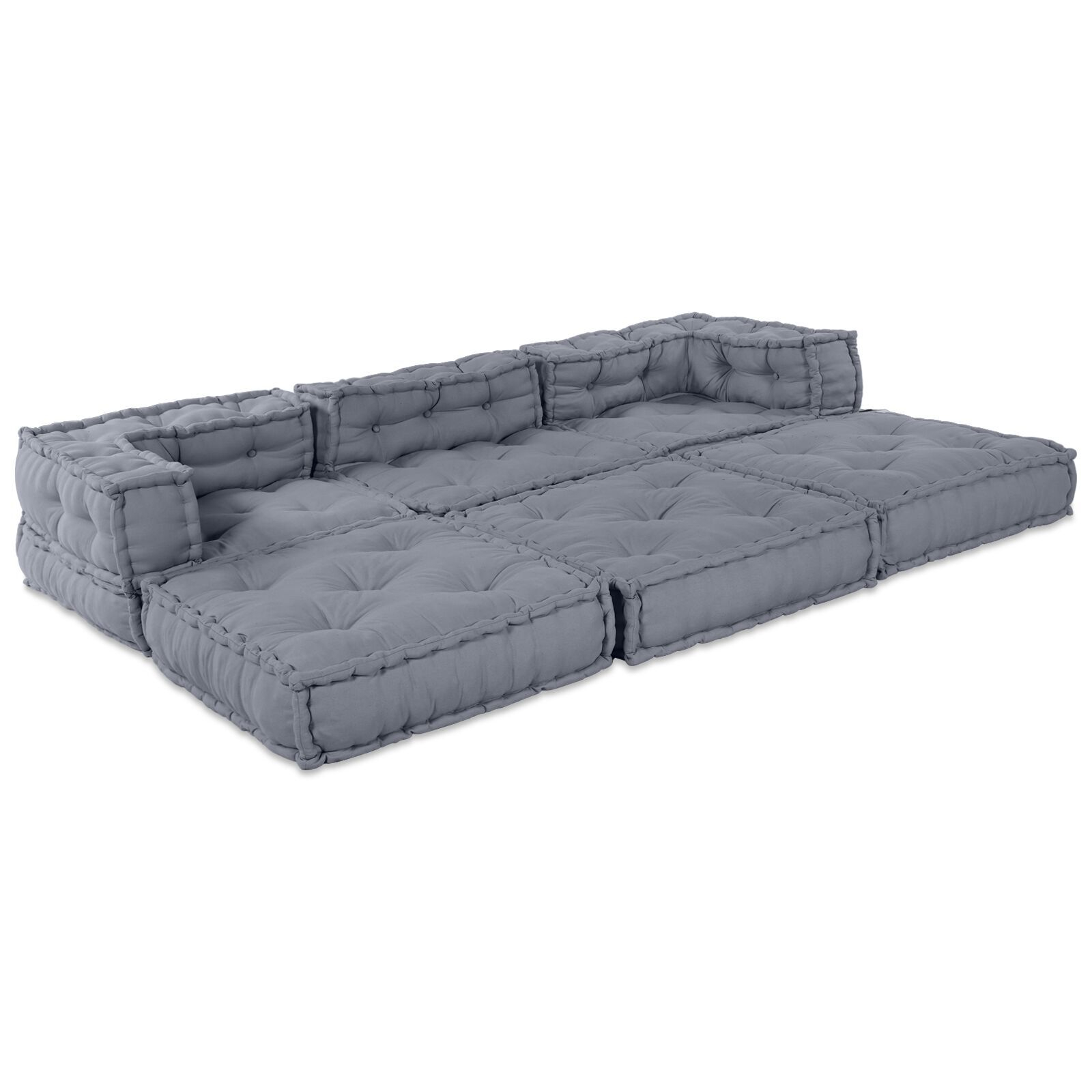 vidaXL Canapea Modulară cu 3 Locuri, Pouffe Convertible, Țesătură Gri vidaXL Canapea Modulară cu 3 Locuri, Pouffe Convertible, Țesătură Gri