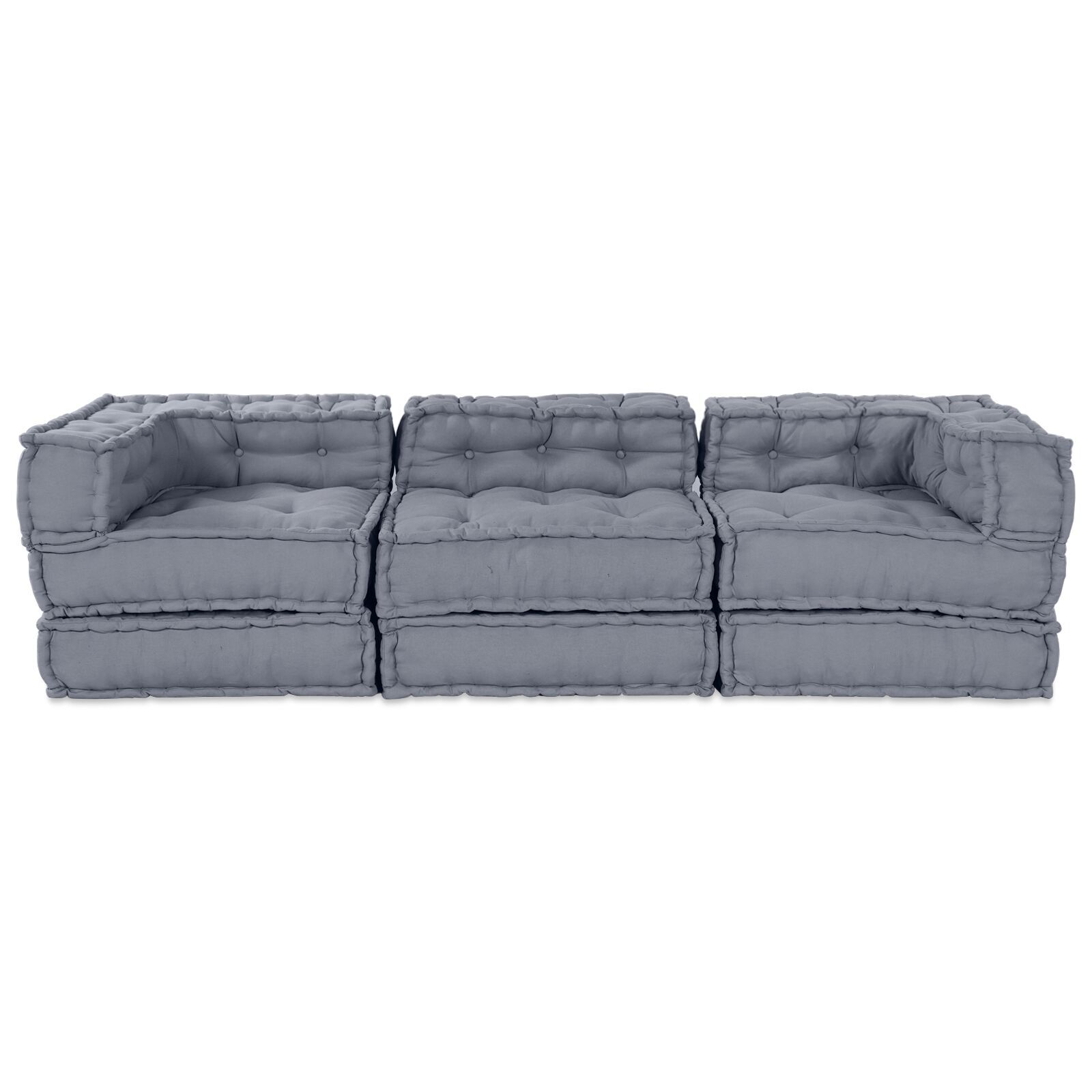 vidaXL Canapea Modulară cu 3 Locuri, Pouffe Convertible, Țesătură Gri vidaXL Canapea Modulară cu 3 Locuri, Pouffe Convertible, Țesătură Gri