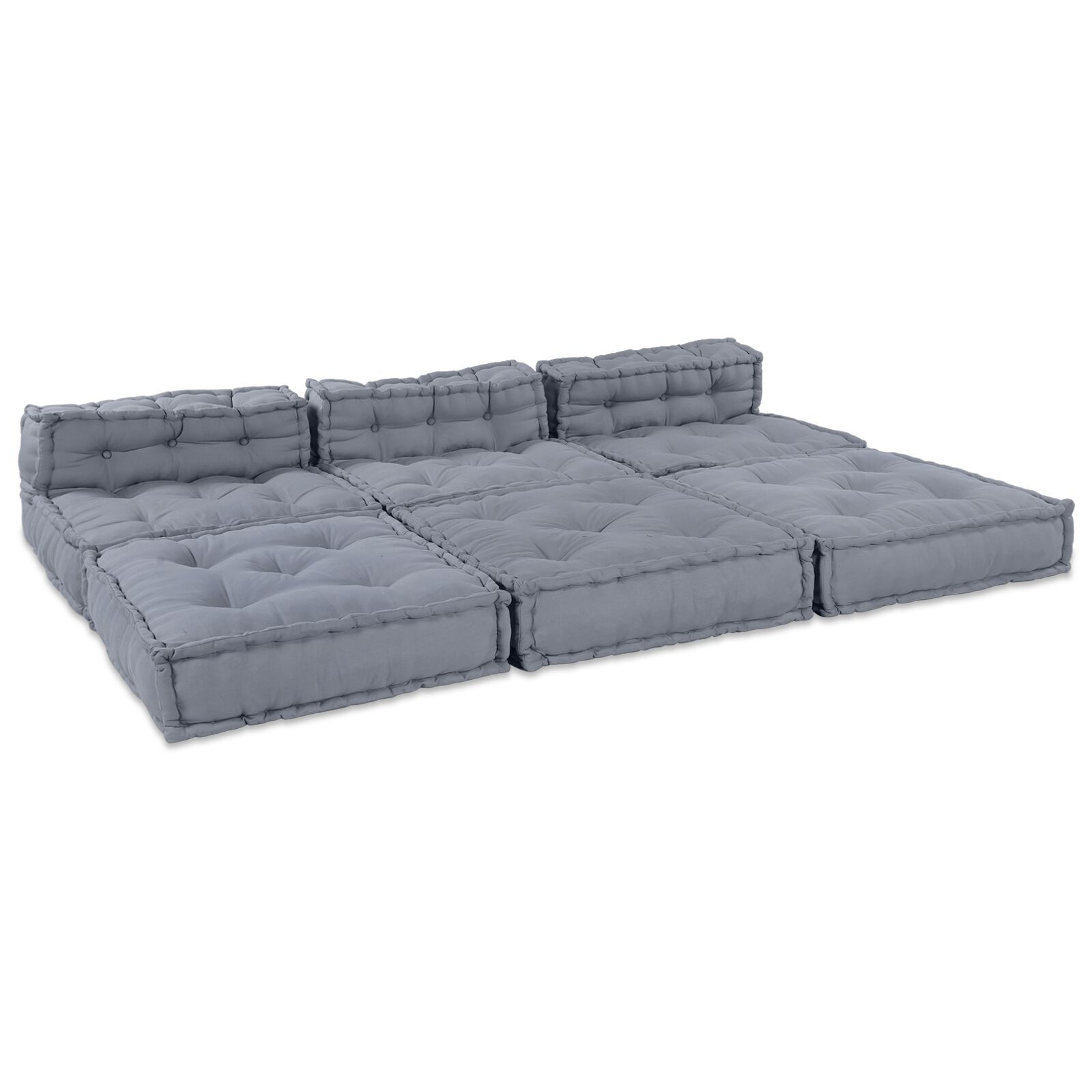 vidaXL Canapea Modulară Pouffe pentru 4 Persoane din Material Gri, Convertible vidaXL Canapea Modulară Pouffe pentru 4 Persoane din Material Gri, Convertible