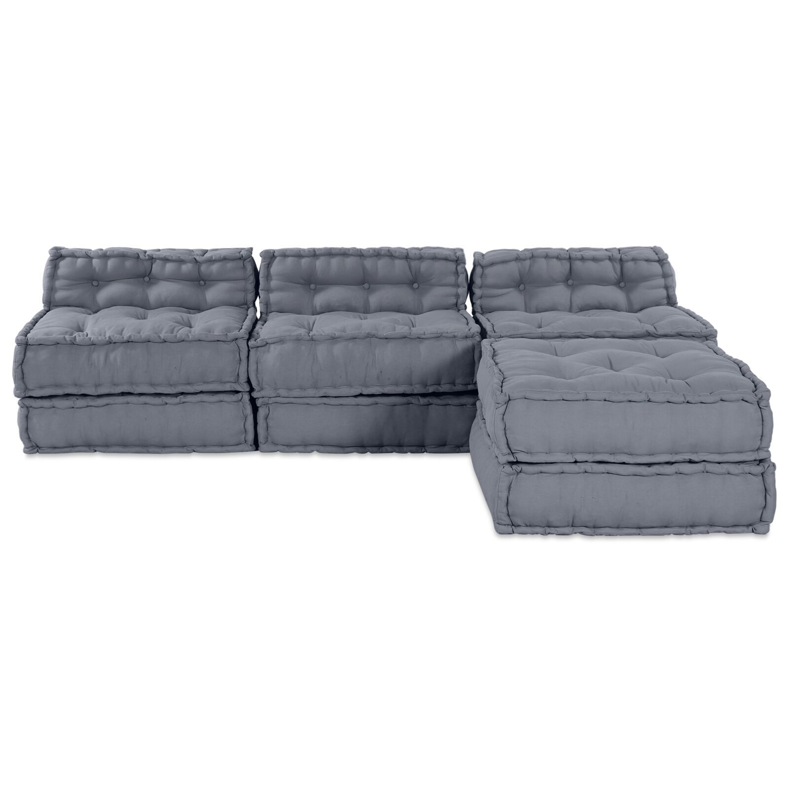 vidaXL Canapea Modulară Pouffe pentru 4 Persoane din Material Gri, Convertible vidaXL Canapea Modulară Pouffe pentru 4 Persoane din Material Gri, Convertible