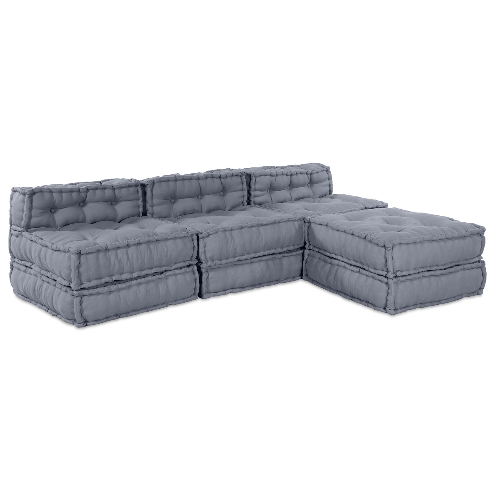 vidaXL Canapea Modulară Pouffe pentru 4 Persoane din Material Gri, Convertible vidaXL Canapea Modulară Pouffe pentru 4 Persoane din Material Gri, Convertible