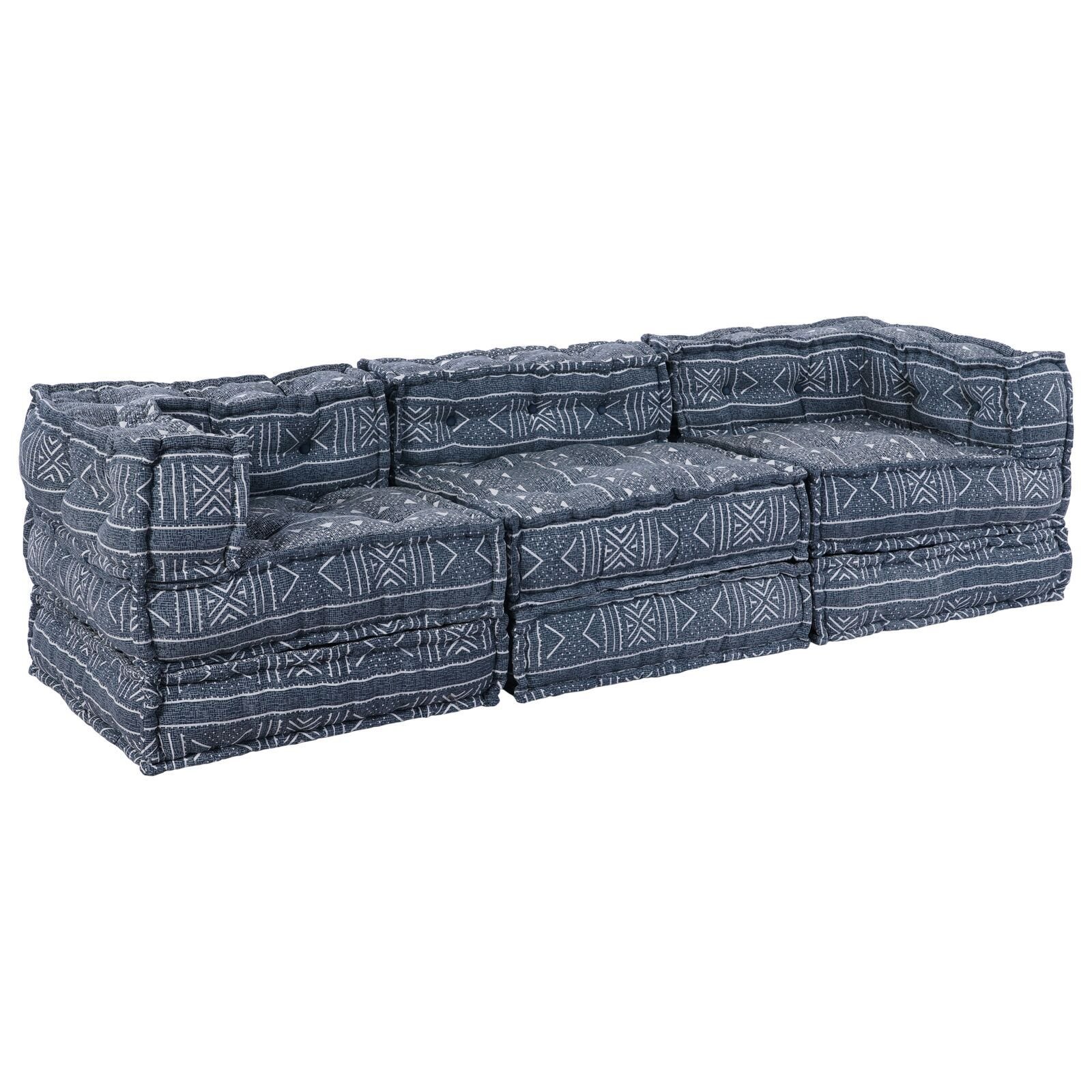 vidaXL Canapea Modulară Pouffe 3 Locuri Convertible din Material Indigo vidaXL Canapea Modulară Pouffe 3 Locuri Convertible din Material Indigo