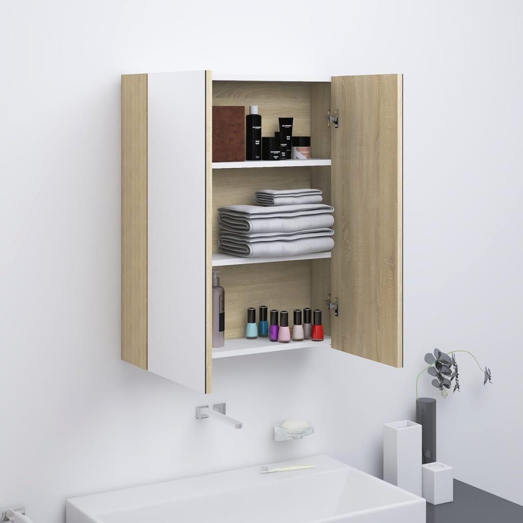 vidaXL Dulap de baie cu oglindă, alb și stejar, 60x15x75 cm, MDF vidaXL Dulap de baie cu oglindă, alb și stejar, 60x15x75 cm, MDF