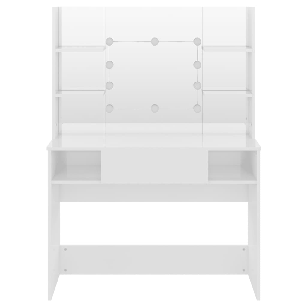 vidaXL Masă de machiaj cu lumini LED, alb lucios, 100x40x135 cm, MDF vidaXL Masă de machiaj cu lumini LED, alb lucios, 100x40x135 cm, MDF
