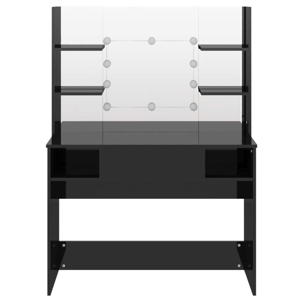 vidaXL Masă de machiaj cu lumini LED, negru lucios, 100x40x135 cm, MDF vidaXL Masă de machiaj cu lumini LED, negru lucios, 100x40x135 cm, MDF