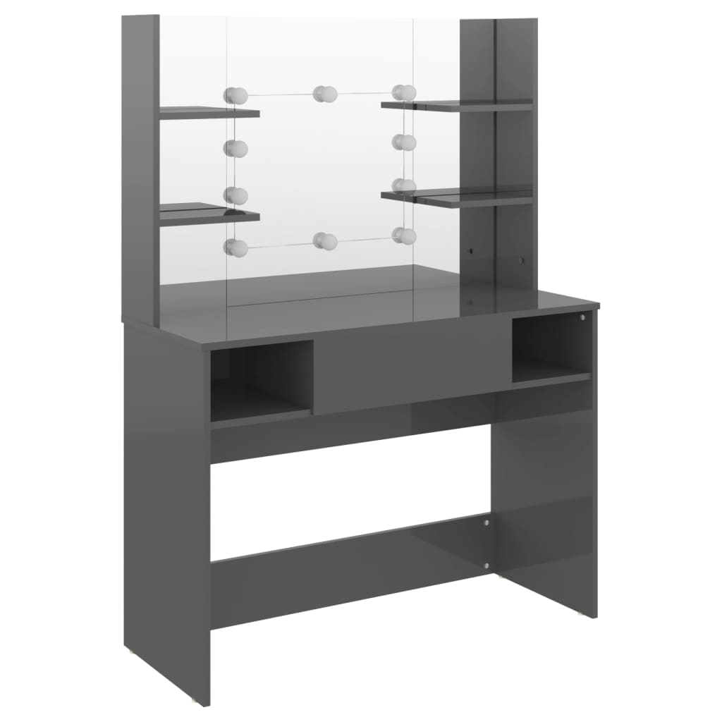 vidaXL Masă de machiaj cu lumini LED, gri lucios, 100x40x135 cm, MDF