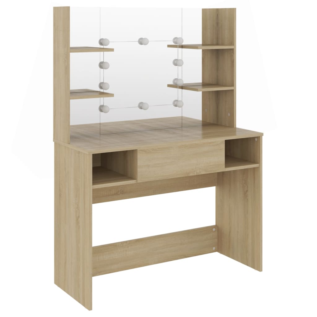 vidaXL Masă machiaj cu lumini LED, stejar, 100x40x135 cm , MDF