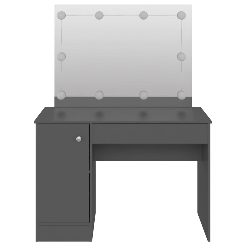 vidaXL Masă de machiaj cu lumini LED, gri, 110x55x145 cm, MDF vidaXL Masă de machiaj cu lumini LED, gri, 110x55x145 cm, MDF