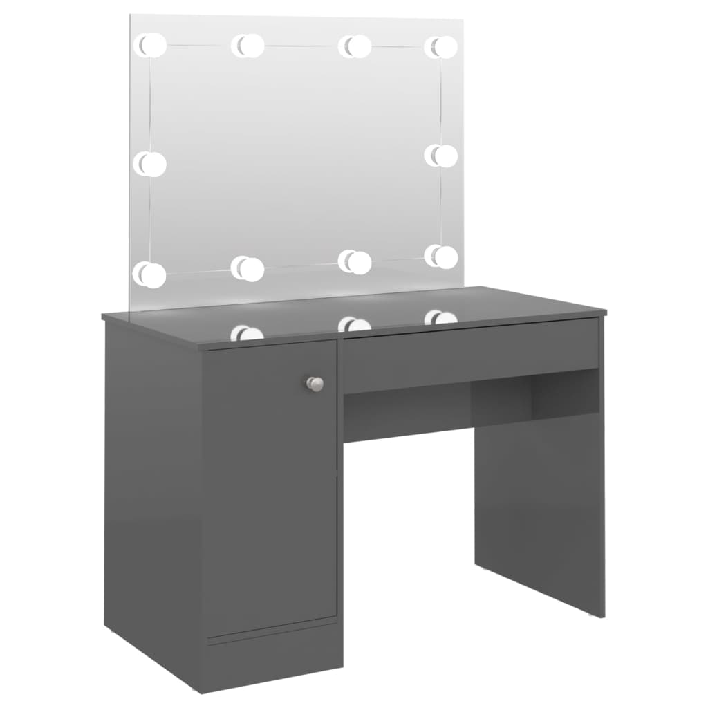 vidaXL Masă de machiaj cu lumini LED gri strălucitor 110x55x145 cm MDF