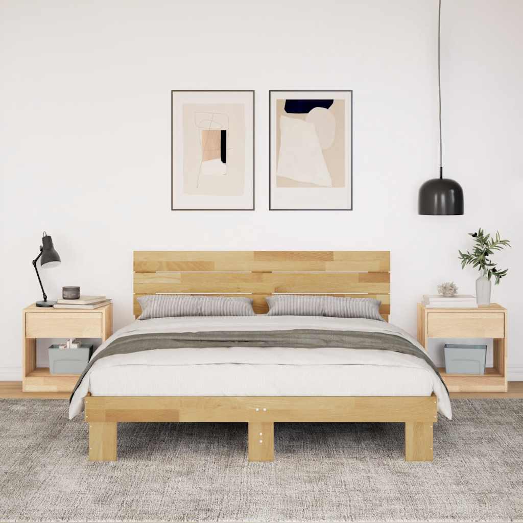 vidaXL Cadru de pat cu tăblie fără saltea 135x190 cm lemn masiv stejar