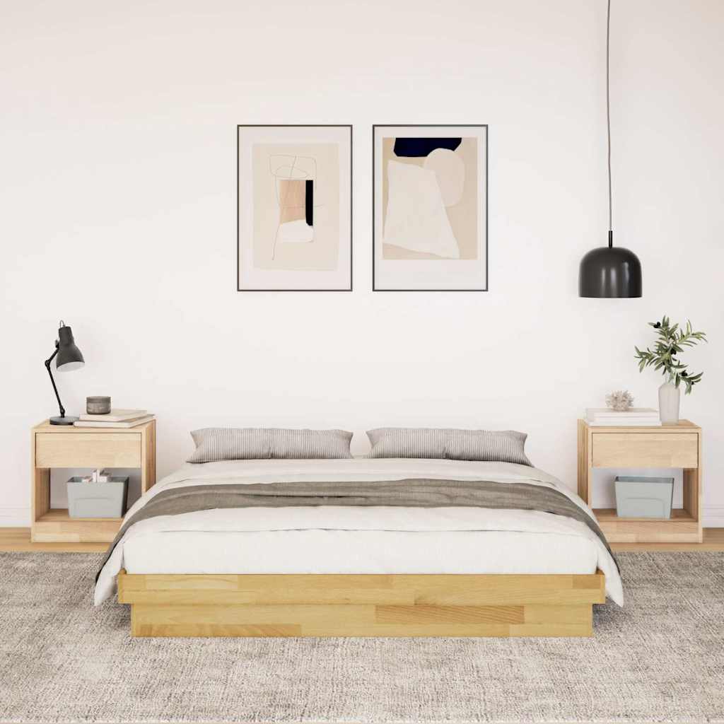 vidaXL Cadru de pat fără saltea 135x190 cm din lemn masiv de stejar vidaXL Cadru de pat fără saltea 135x190 cm din lemn masiv de stejar