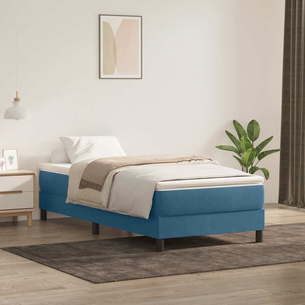 vidaXL Pat cu arcuri fără saltea Albastru închis 80x220 cm catifea vidaXL Pat cu arcuri fără saltea Albastru închis 80x220 cm catifea