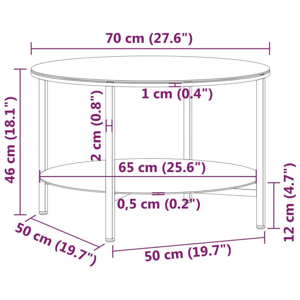 vidaXL Masă de ceai, negru și transparent,70 cm, sticlă securizată vidaXL Masă de ceai, negru și transparent,70 cm, sticlă securizată