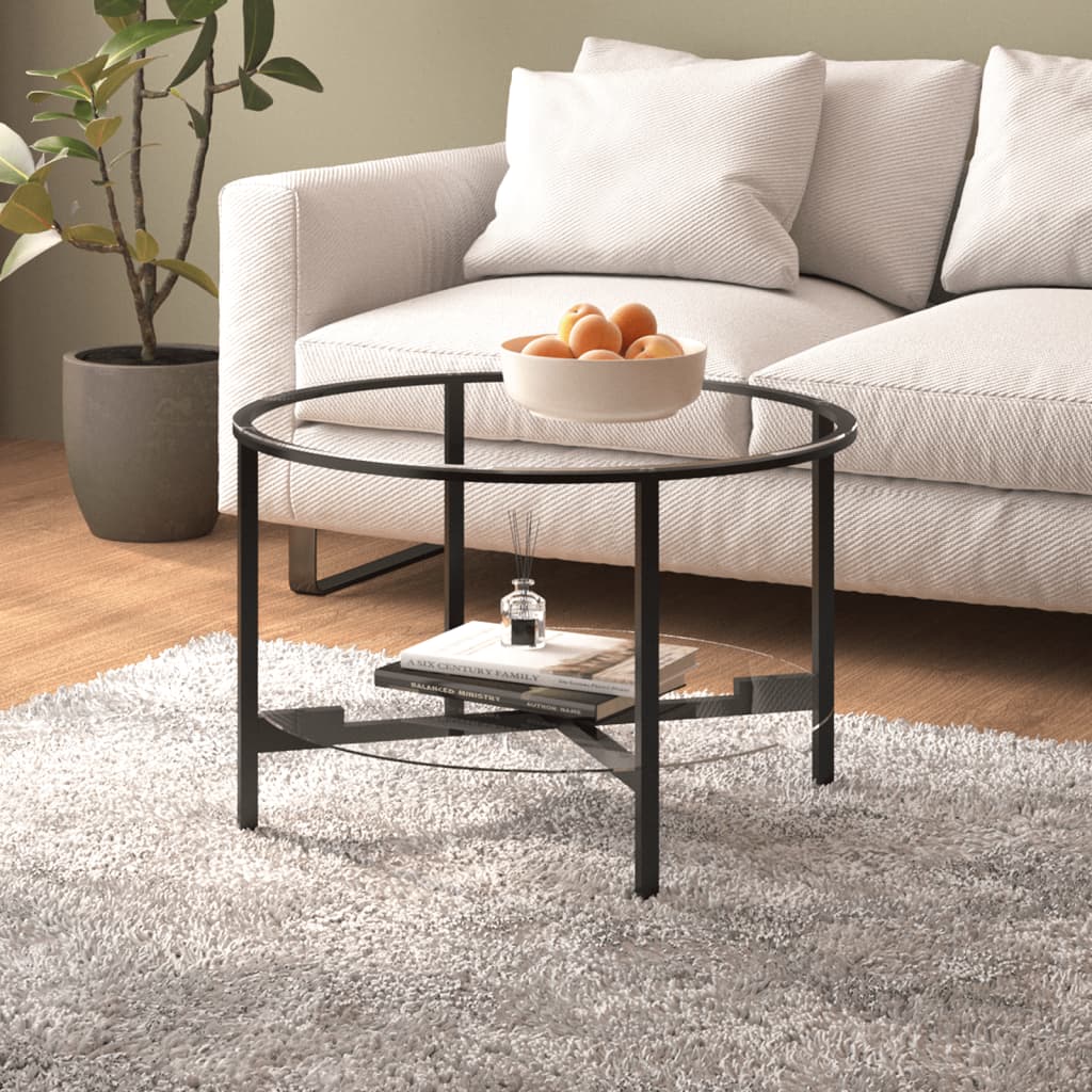 vidaXL Masă de ceai, negru și transparent,70 cm, sticlă securizată vidaXL Masă de ceai, negru și transparent,70 cm, sticlă securizată