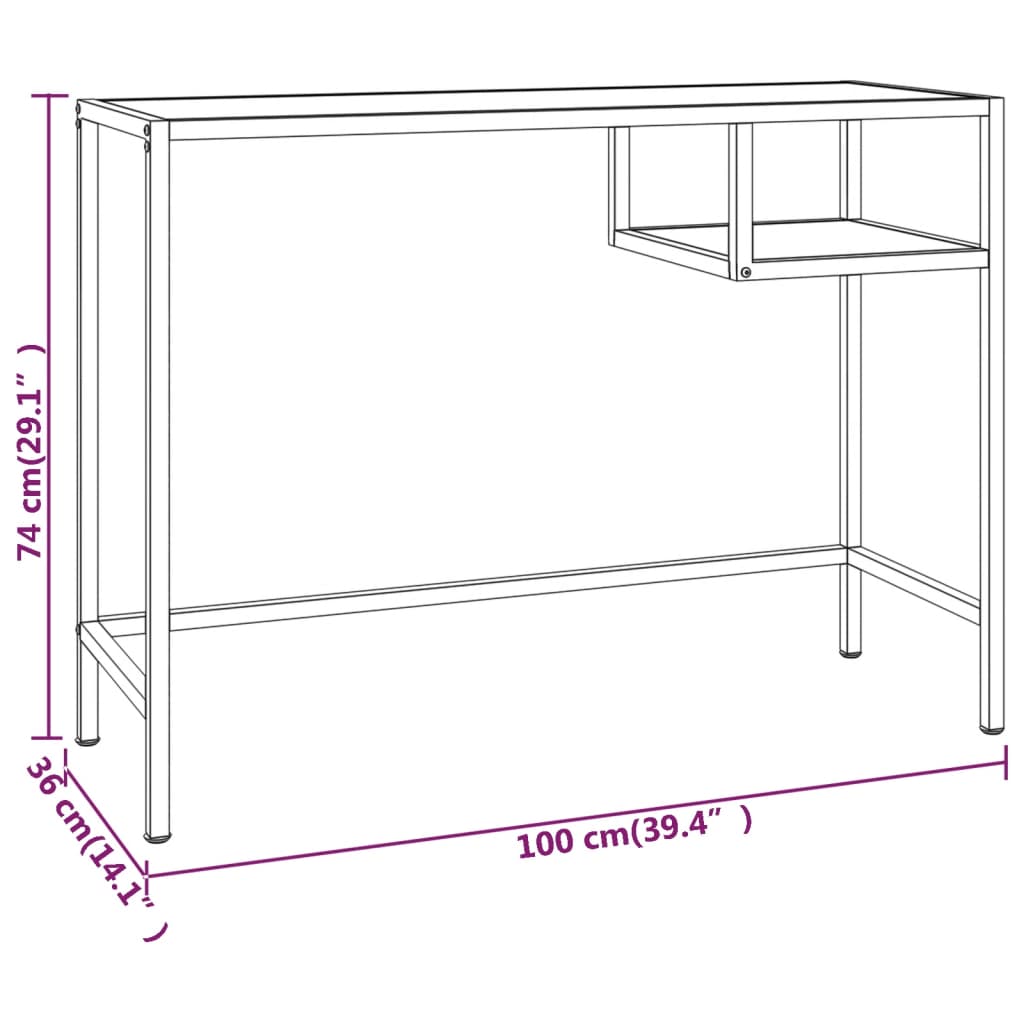 vidaXL Birou calculator, negru marmură, 100x36x74 cm sticlă securizată