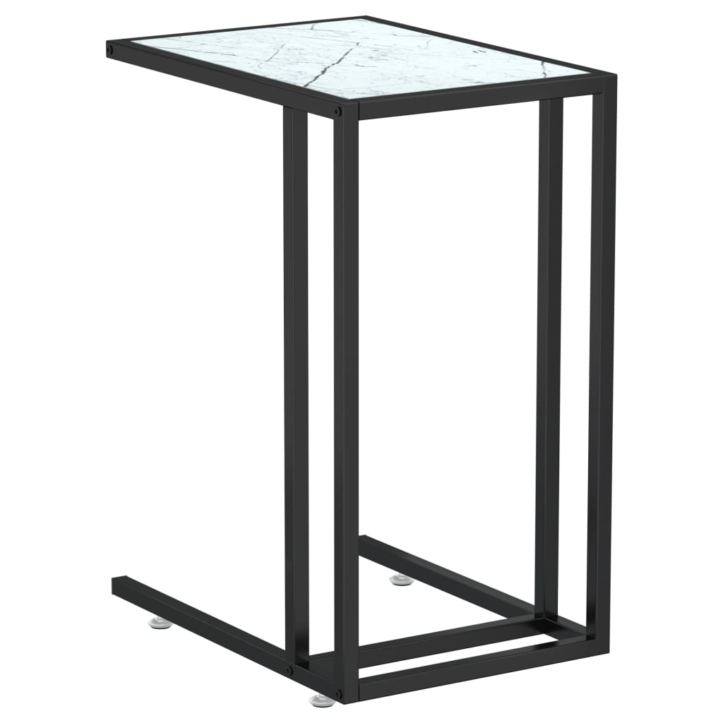 vidaXL Masă laterală de calculator, alb marmură, 50x35x65 cm, sticlă vidaXL Masă laterală de calculator, alb marmură, 50x35x65 cm, sticlă