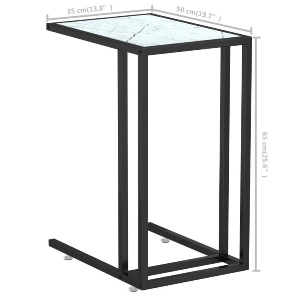 vidaXL Masă laterală de calculator, alb marmură, 50x35x65 cm, sticlă vidaXL Masă laterală de calculator, alb marmură, 50x35x65 cm, sticlă