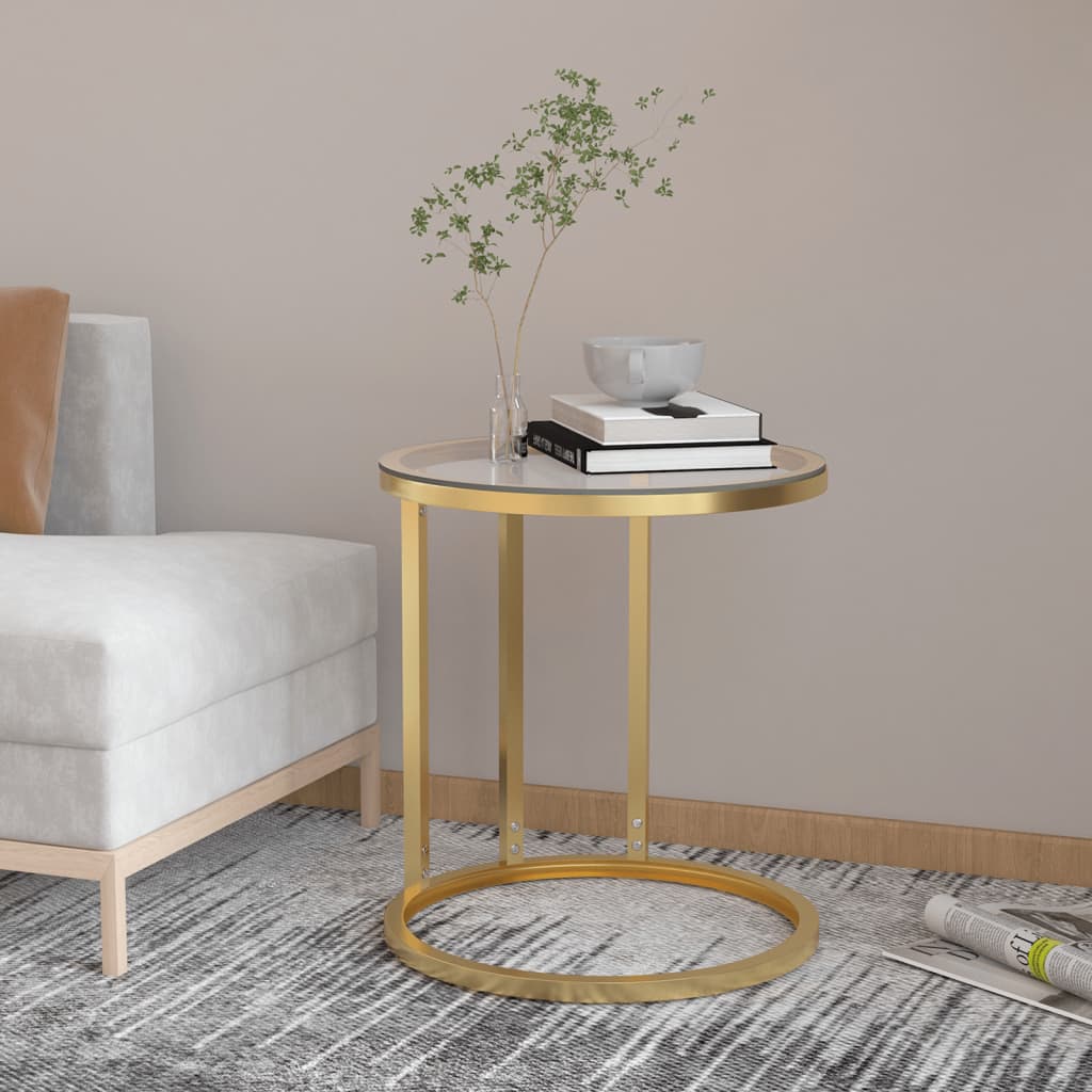 vidaXL Masă laterală, auriu și transparent,45 cm, sticlă securizată vidaXL Masă laterală, auriu și transparent,45 cm, sticlă securizată