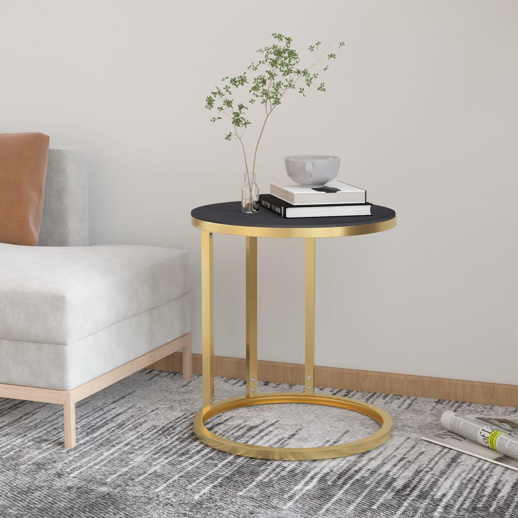 vidaXL Masă laterală,45 cm, auriu și negru, sticlă securizată vidaXL Masă laterală,45 cm, auriu și negru, sticlă securizată