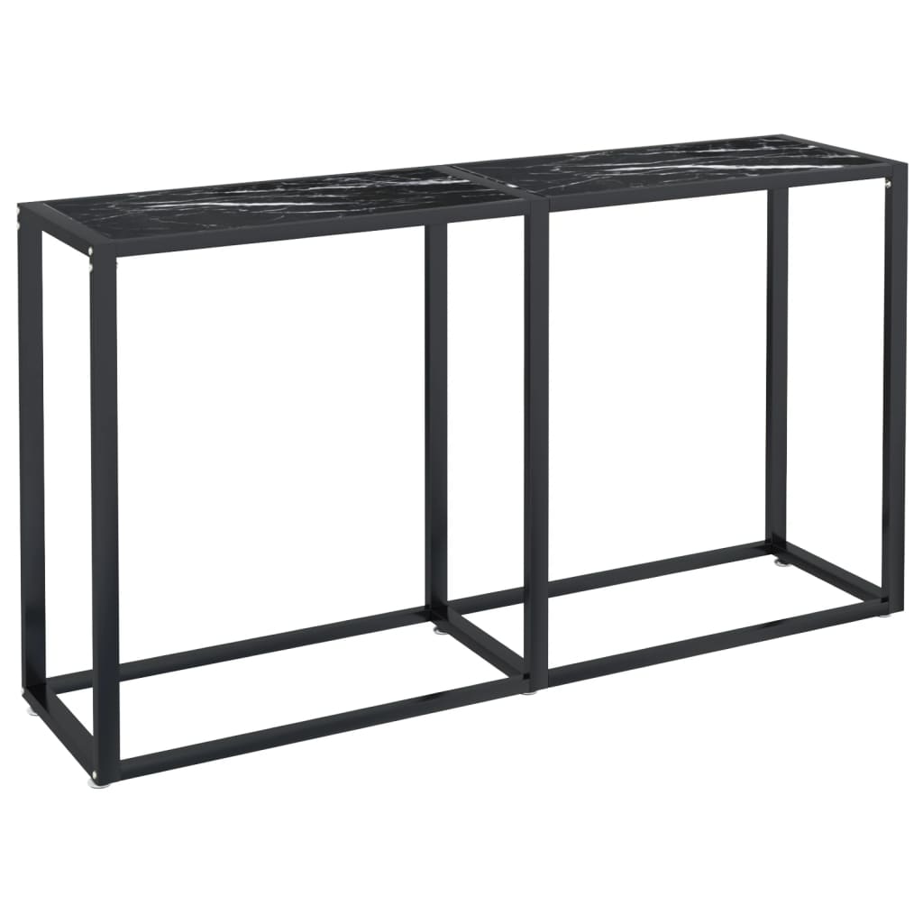 vidaXL Masă consolă, negru marmură, 140x35x75,5 cm, sticlă securizată